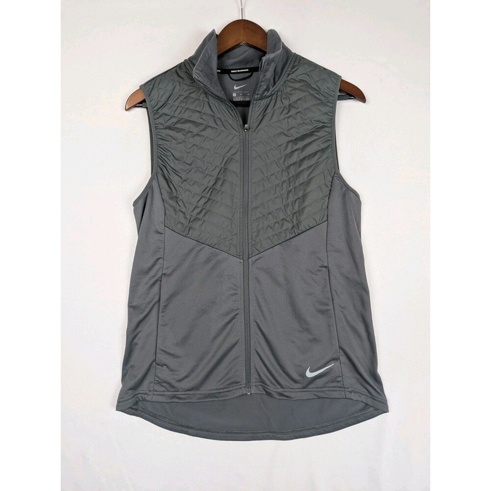Nike Women's Medium Essential Running Vest Dark Grey Zip Pockets Lightweight
